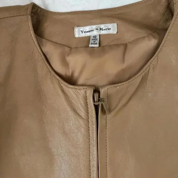 lambskin leather vintage yvonne & marie moto blazer jacket camel brown nude 10 - Picture 4 of 9